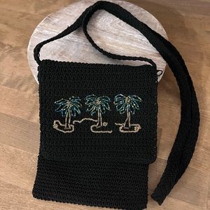 Cotton Connection Palm Trees Beaded Woven Crossbody Purse